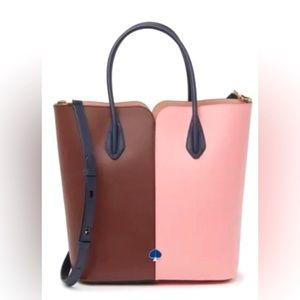 Kate Spade Nicola Bicolor Large Leather Shoulder Tote Metal Feet NWT $498
